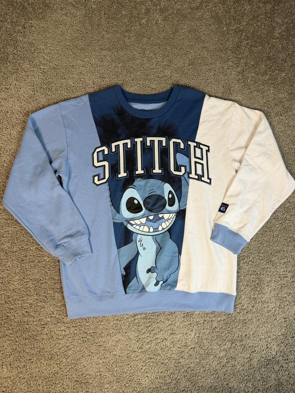 Disney Stitch Sweatshirt Mens L Blue Pullover Fleece Crewneck Graphic Tagless